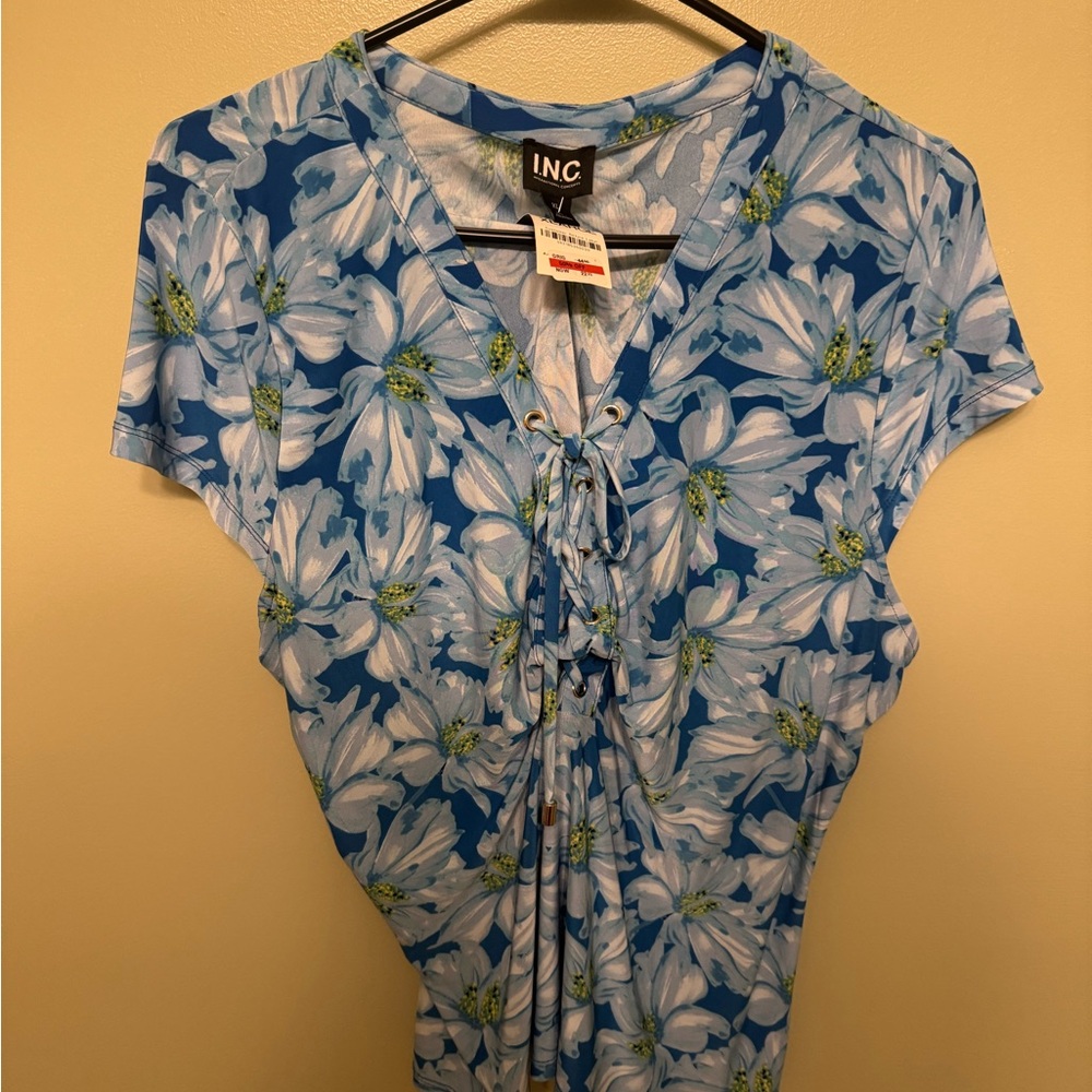 INC International Concepts Blue Floral Blouse
